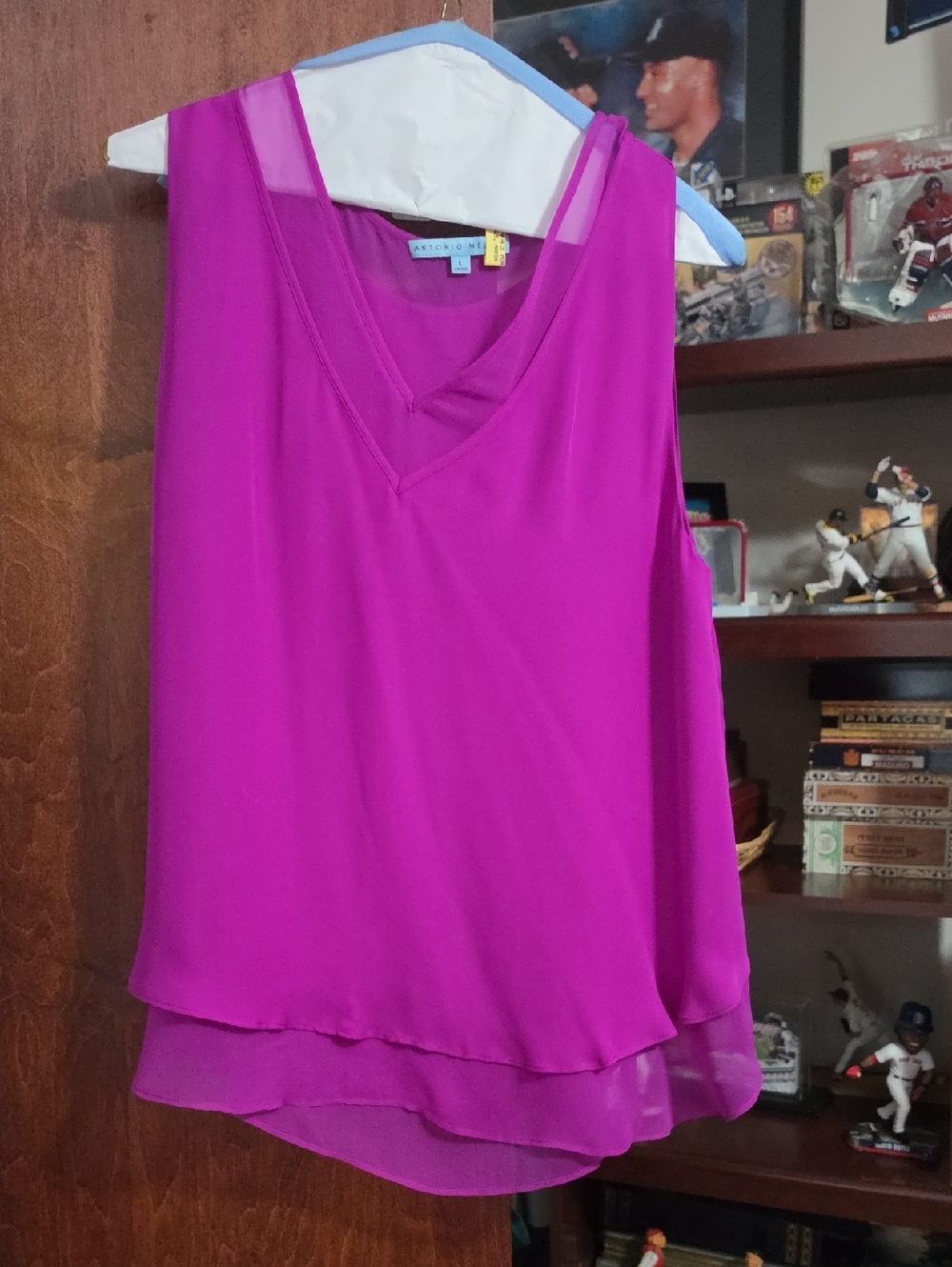 Antonio Melani 100% Silk  Magenta Layered V-Neck Sleeveless Tank - Dry Cleaned